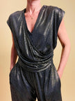 Jumpsuit in tessuto metallizzato color bronzo