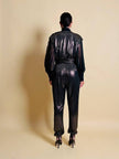 Jumpsuit in tessuto metallizzato color bronzo