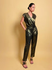 Jumpsuit in tessuto metallizzato color bronzo
