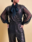 Jumpsuit in tessuto metallizzato color bronzo