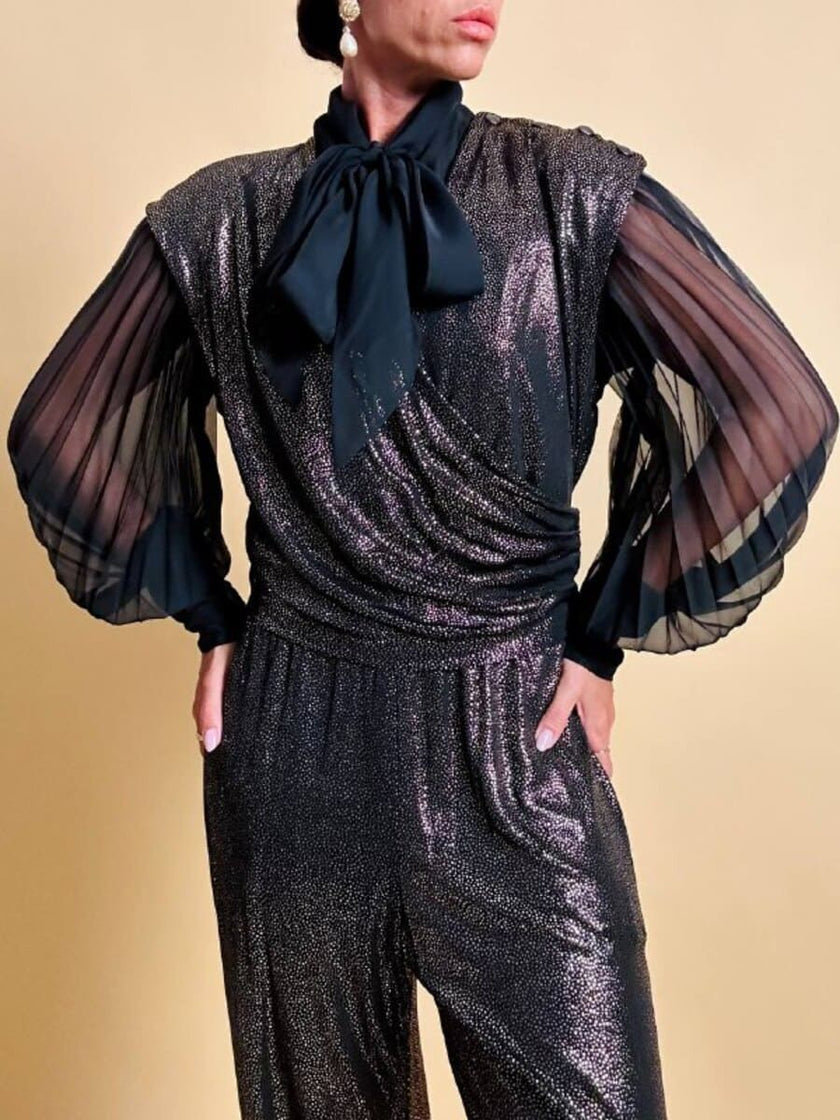 Jumpsuit in tessuto metallizzato color bronzo