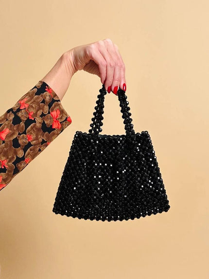 Mini bag di perline nere sfaccettate