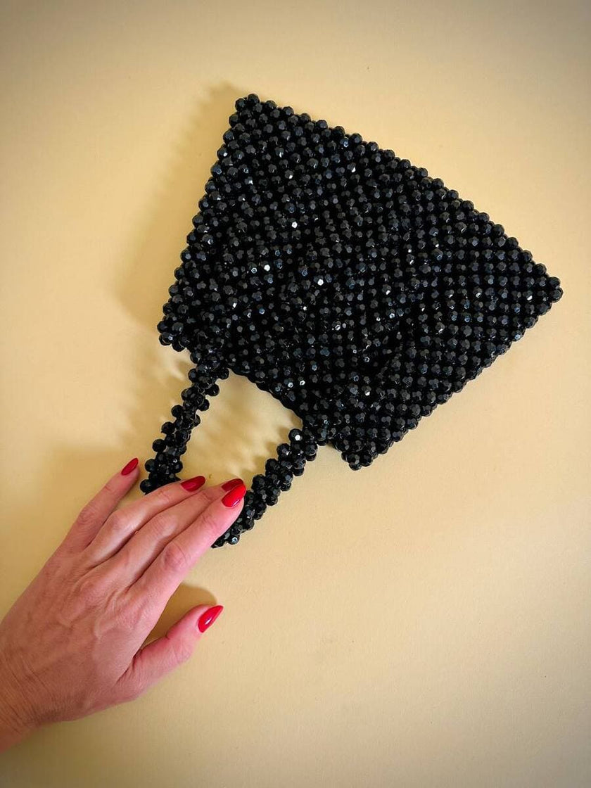 Mini bag di perline nere sfaccettate