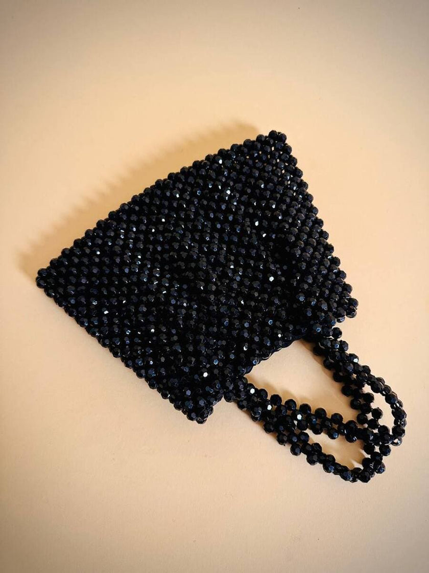 Mini bag di perline nere sfaccettate