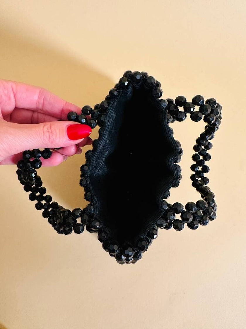 Mini bag di perline nere sfaccettate