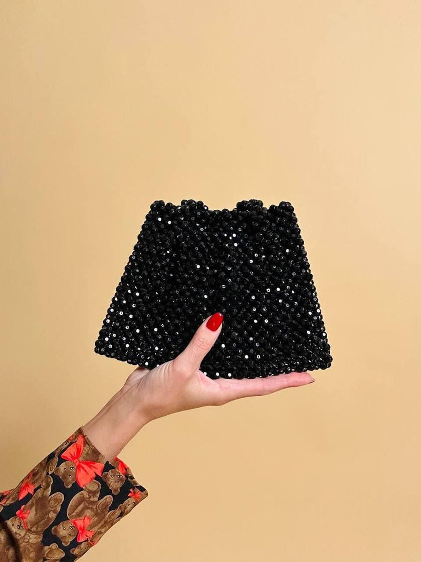 Mini bag di perline nere sfaccettate