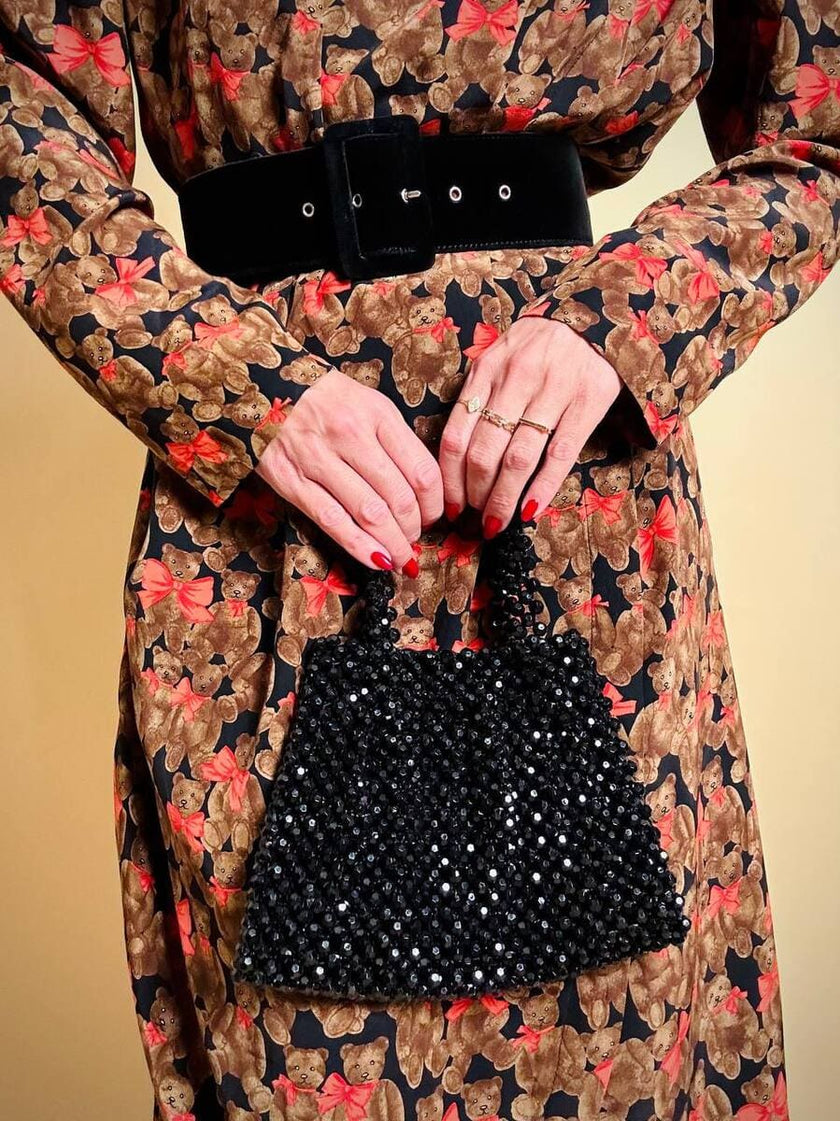 Mini bag di perline nere sfaccettate