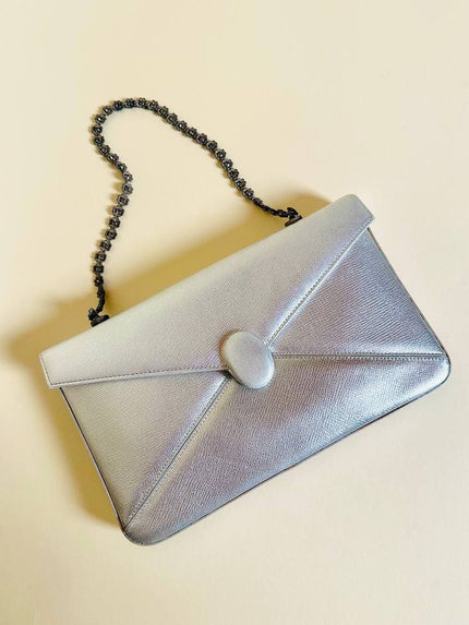 Mini bag in pelle argento con manico gioiello