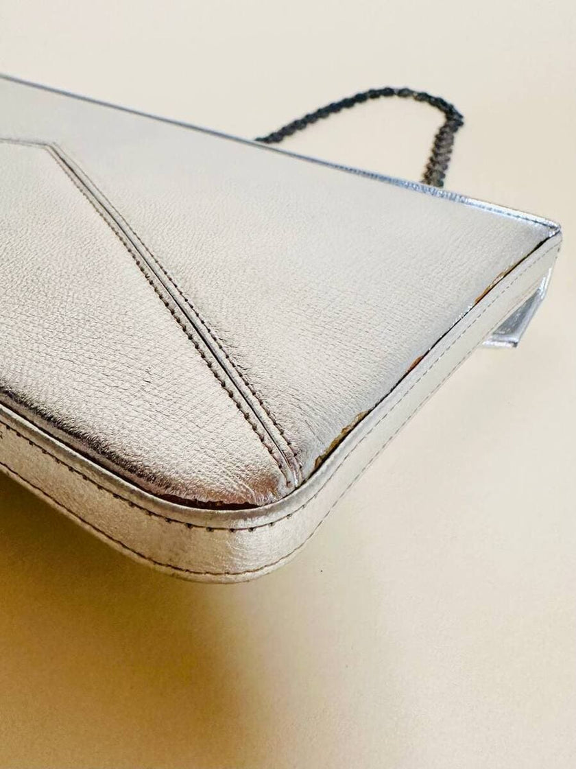 Mini bag in pelle argento con manico gioiello