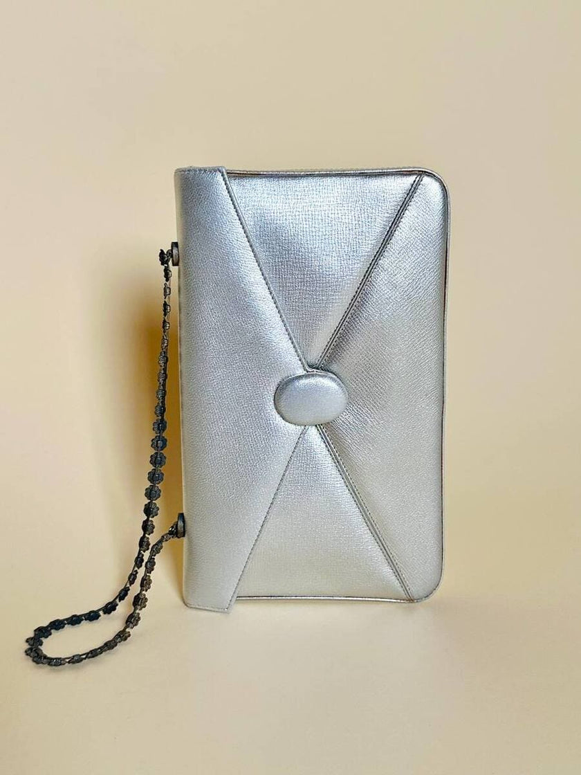 Mini bag in pelle argento con manico gioiello