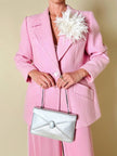 Mini bag in pelle argento con manico gioiello