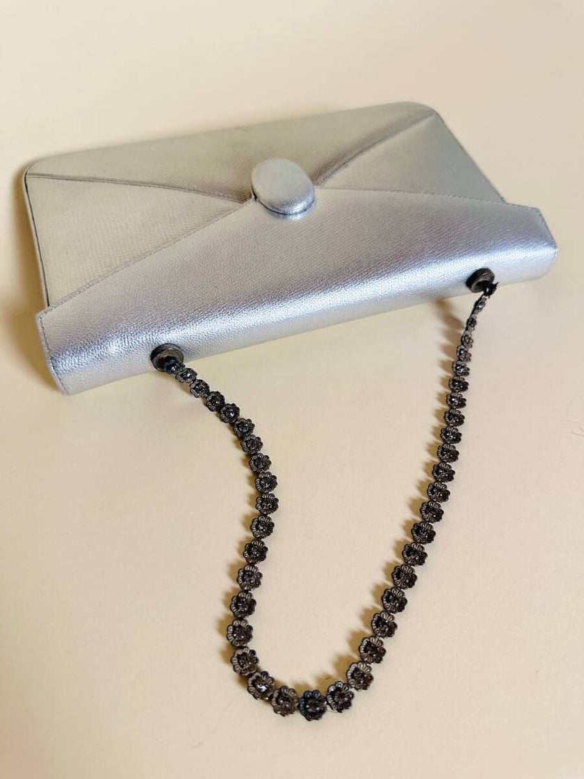 Mini bag in pelle argento con manico gioiello