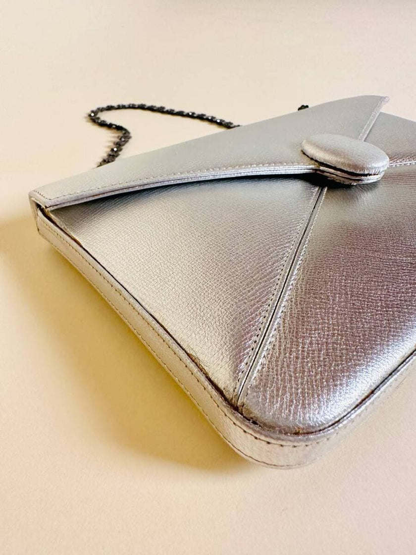 Mini bag in pelle argento con manico gioiello