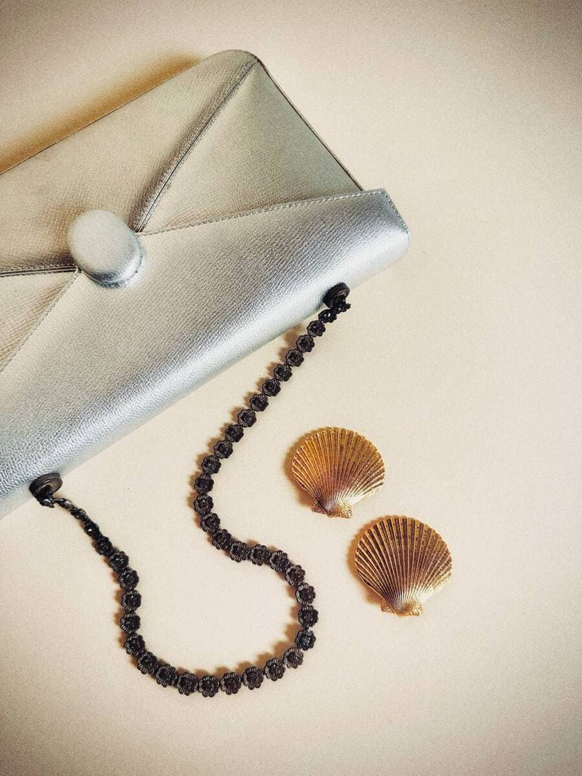 Mini bag in pelle argento con manico gioiello