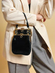 Mini bag artigianale in pitone nero con fodera rossa