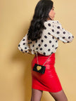 Mini bag a tracolla in raso nero con maxi cuore oro