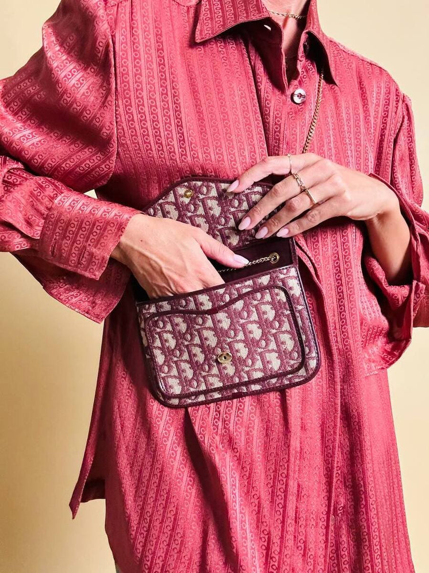 Borsa in tela Jacquard monogram oblique beige e bordò 
