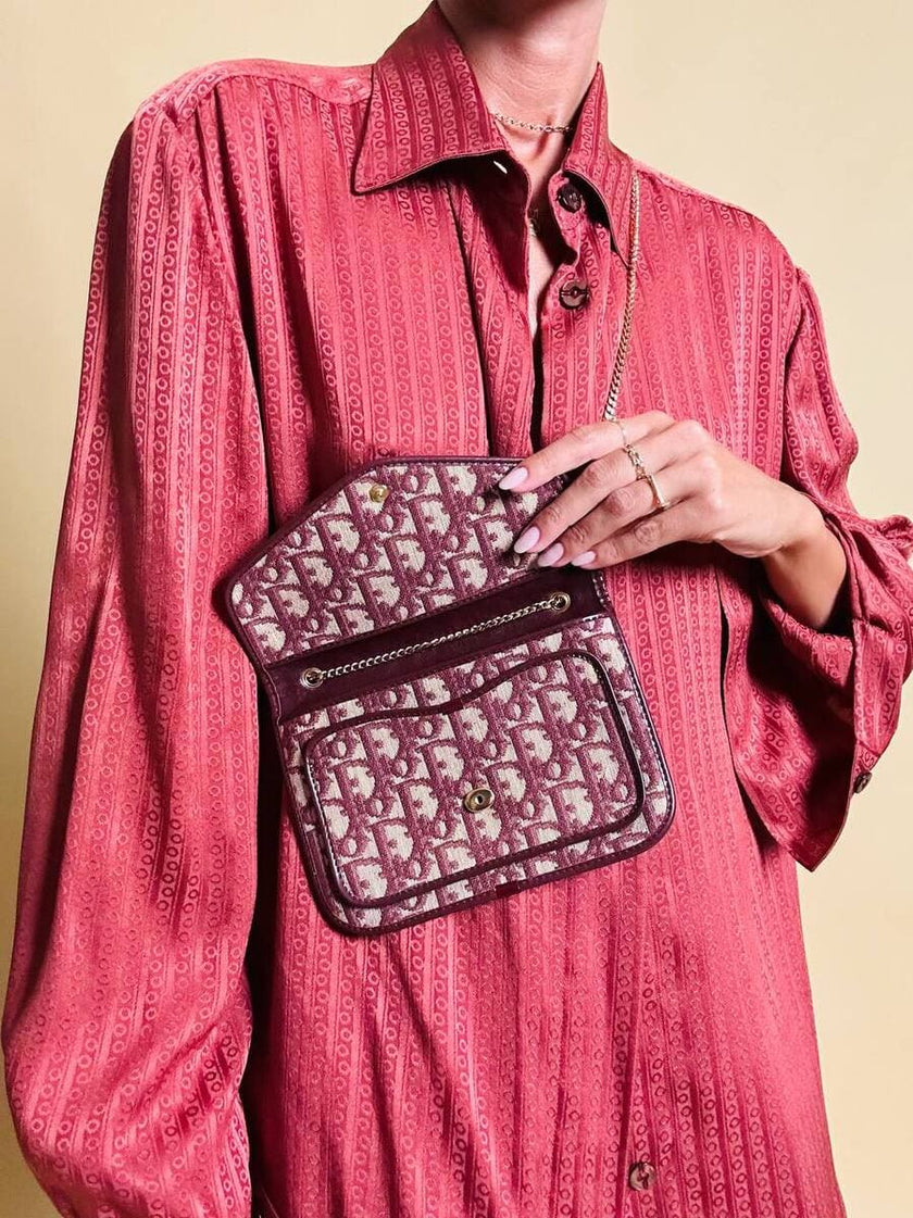 Borsa in tela Jacquard monogram oblique beige e bordò 
