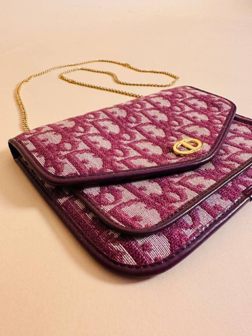 Borsa in tela Jacquard monogram oblique beige e bordò 