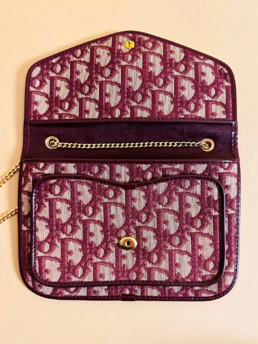 Borsa in tela Jacquard monogram oblique beige e bordò 
