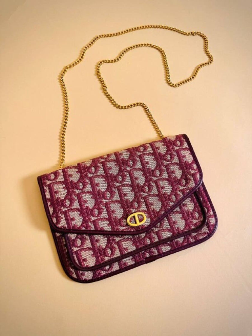 Borsa in tela Jacquard monogram oblique beige e bordò 