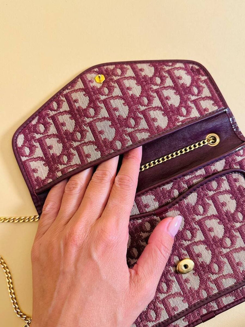 Borsa in tela Jacquard monogram oblique beige e bordò 
