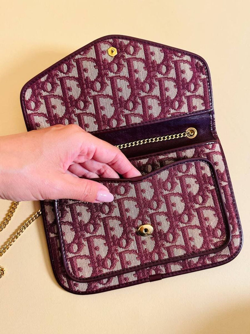 Borsa in tela Jacquard monogram oblique beige e bordò 