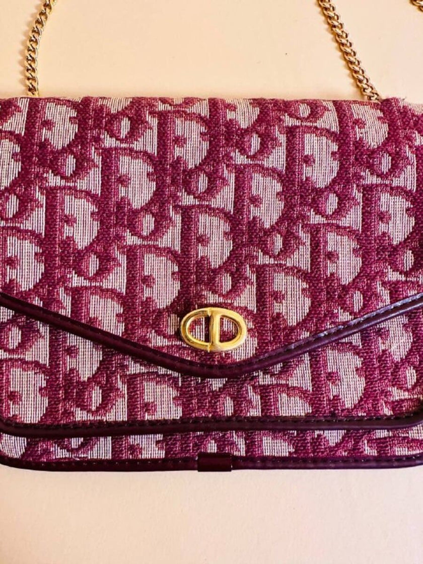 Borsa in tela Jacquard monogram oblique beige e bordò 