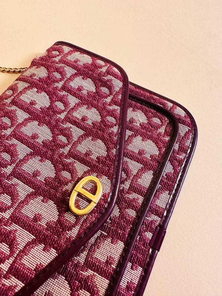 Borsa in tela Jacquard monogram oblique beige e bordò 