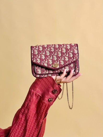 Borsa in tela Jacquard monogram oblique beige e bordò 