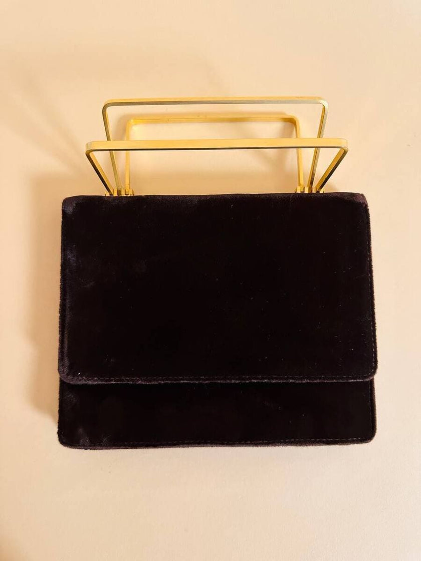 Mini bag in velluto cacao con manico design dotato