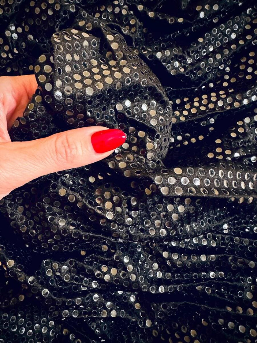 Mini dress nero con micro paillettes termo adesive 