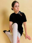 Mini dress in velluto nero con fibbia gioiello