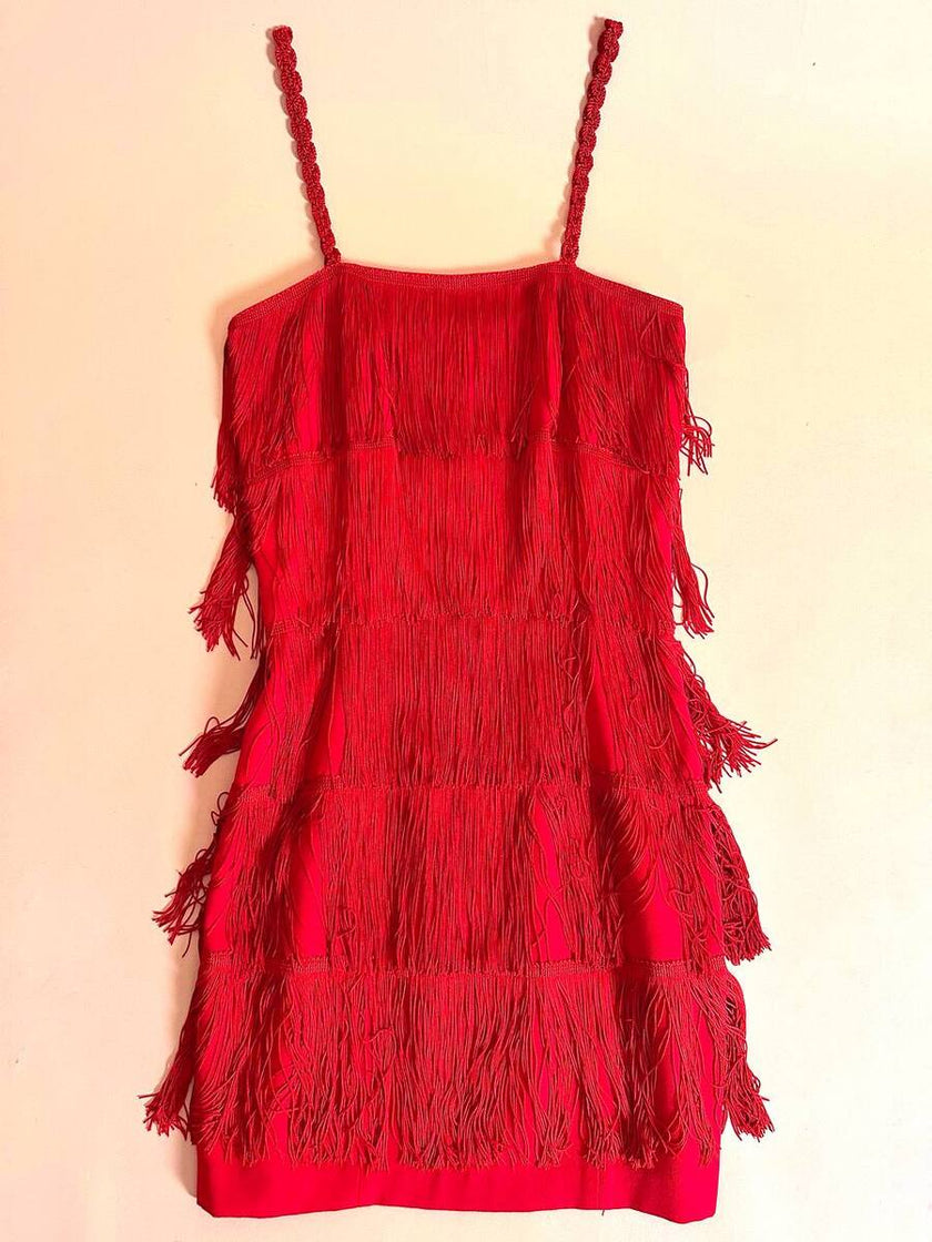 Mini dress rosso con frange a balze