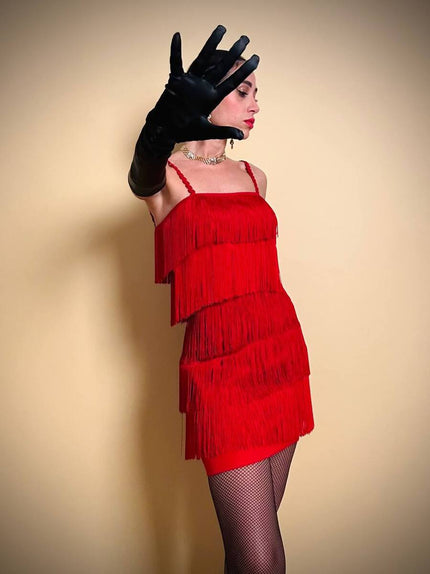 Mini dress rosso con frange a balze