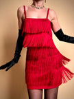 Mini dress rosso con frange a balze