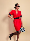 Mini dress rosso con riporti in seta nera 