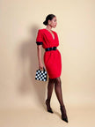 Mini dress rosso con riporti in seta nera 