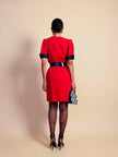 Mini dress rosso con riporti in seta nera 