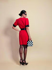 Mini dress rosso con riporti in seta nera 