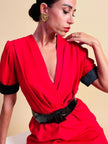 Mini dress rosso con riporti in seta nera 