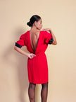 Mini dress rosso con riporti in seta nera 