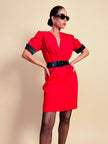 Mini dress rosso con riporti in seta nera 