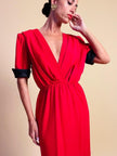Mini dress rosso con riporti in seta nera 