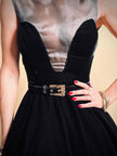 Mini dress sartoriale in velluto nero e organza
