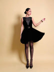 Mini dress sartoriale in velluto nero e organza