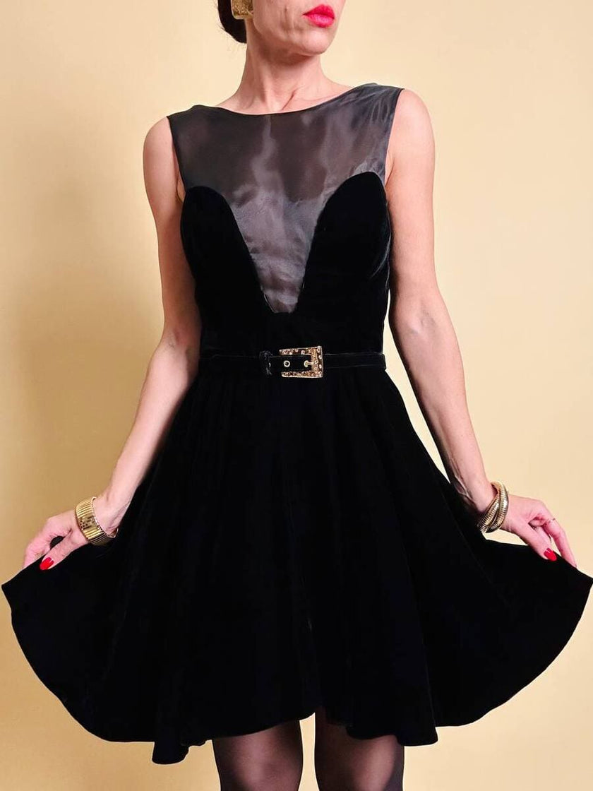 Mini dress sartoriale in velluto nero e organza