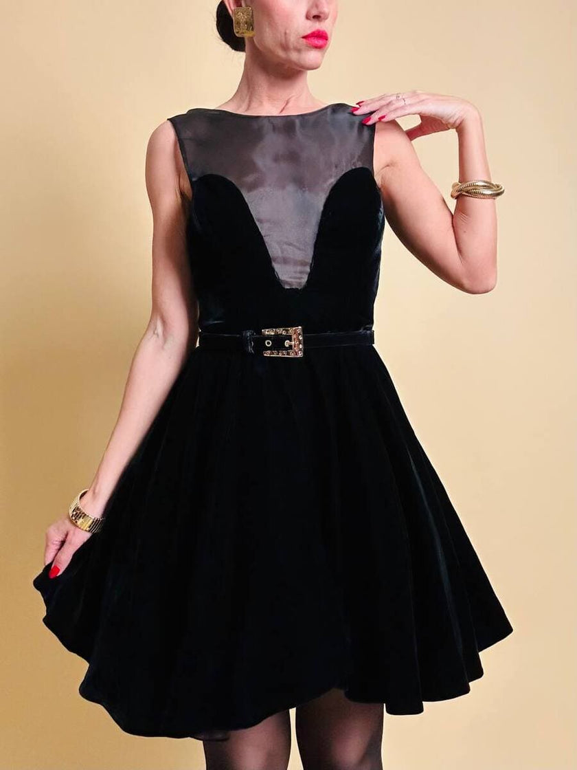 Mini dress sartoriale in velluto nero e organza