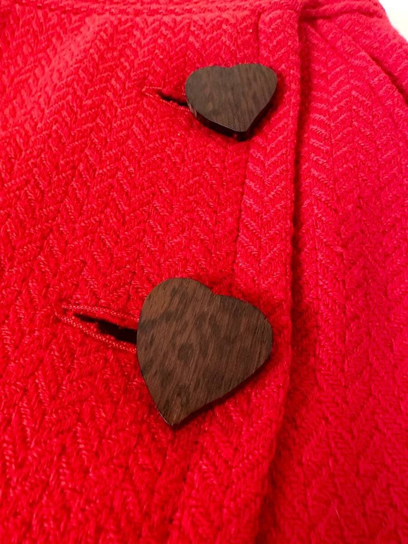 Minigonna a portafoglio in lana rossa con maxi bottoni a cuore “Yves Saint Laurent”