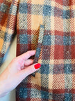 Over coat in lana tartan cammello e grigio